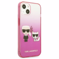 Karl Lagerfeld Gradient Ikonik Karl&Choupette dėklas iPhone 13 mini – rožinis