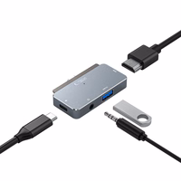 HUB Tech-Protect V6 4in1 USB-C - USB-A 3.0 / USB-C PD100W / HDMI / mini jack 3.5mm - pilkas