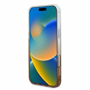 Guess IML Blizgantis gradientas Magnetinis dėklas telefonui iPhone 16 Plus - rudas