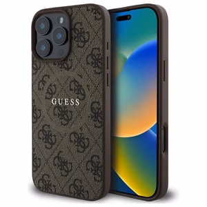 Guess 4G žiedo klasikinio logotipo magnetinis dėklas telefonui iPhone 16 Pro Max - ruda