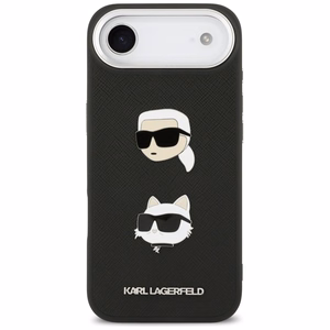 KARL LAGERFELD dėklas telefonui IPHONE 17 Air, suderinamas su magnetiniu MagSafe (KLHCP17MPSFDHPOK, FW Grained PU W/ K&C Heads Pins & Logo) juodas