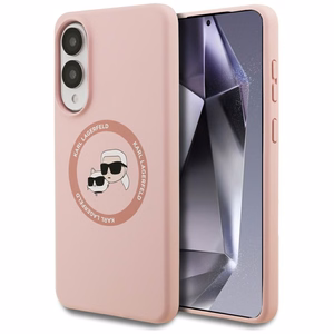 Karl Lagerfeld silikoninis Nauble galvos ir apskritimo Magnetinis dėklas telefonui Samsung Galaxy S25 Edge - rožinė