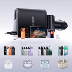 Orico Twin Reach 45W USB-A + USB-C automobilinis įkroviklis su dviem sutraukiamais USB-C laidais - juodas