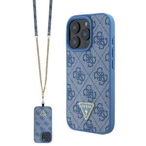 Guess Odinis Metalinis Logotipas Strass Crossbody dėklas telefonui iPhone 16 Pro - mėlynas