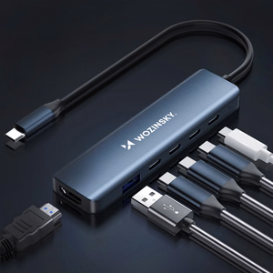 Wozinsky WHBC10Y4S 6-in-1 USB-C šakotuvas, aliuminio, 25 cm kabelis, pilkas