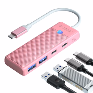 Orico PAPW2AC-C3-C3 USB Hub 4-port 2x USB-A 3.0 1x USB-C 3.0 with USB-C PD 100W charging 0.15m - pink