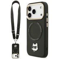 Karl Lagerfeld Big Strap Choupette metalinio logotipo Magnetinis dėklas telefonui iPhone 17 Pro Max - juodas