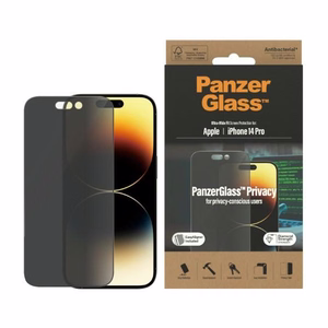 PanzerGlass Ultra-Wide Fit Apsauginis Stiklas Antibakterinis Privatumas su Pozicionieriumi telefonui iPhone 14 Pro