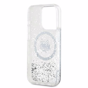 Karl Lagerfeld Skystas blizgutis Choupette Head Magnetinis dėklas telefonui iPhone 15 Pro – permatomas