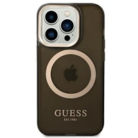 Guess GUHMP14LHTCMK iPhone 14 Pro 6.1" juodas/juodas kietas dėklas Auksinis kontūras Pusiau permatomas Magnetinis