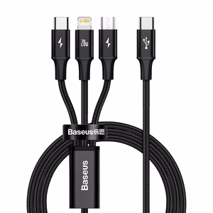 Baseus kabelis 3in1 Rapid PD USB-C - micro USB + Lightning + USB-C 1,5m juodas 20W