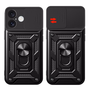 Hybrid Armor Camshield šarvuotas dėklas telefonui iPhone 16 Plus su kameros dangteliu ir stovu - juodas