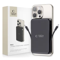Tech-Protect LifeMag PB31 išorinė baterija su MagSafe 10000mAh 15W USB-C / USB-A / įmontuotu USB-C / Lightning kabeliais - juoda