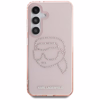 Karl Lagerfeld dėklas telefonui su kalnų krištolais K. Head logotipu Samsung Galaxy S25 rožinis