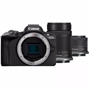 Canon EOS R50 + RF-S 18-45mm F4.5-6.3 IS STM + RF-S 55-210mm F5-7.1 IS STM (SIP) Megapixel 24.2 MP Image stabilizer ISO sensitivity (max) 32000 Display diagonal 2.95 " Wi-Fi Video recording Automatic, manual CMOS Black