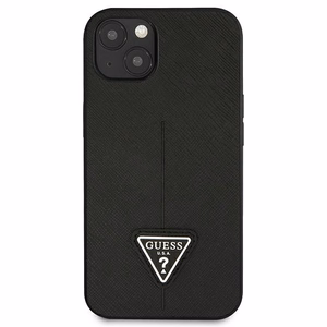 Guess GUHCP13SPSATLK iPhone 13 mini 5.4 dėklas telefonui, juodas, kietas, Saffiano trikampio logotipu