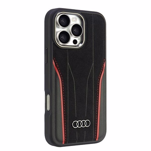 Audi Tikros odos Magnetinis dėklas telefonui iPhone 16 Pro Max 6.9" juodas-raudonas kietas dėklas AU-TPUPCMIP16PM-R8/D3-RD