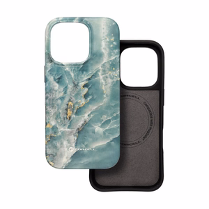 FORCELL F-PROTECT Mirage, karinio lygio dėklas su MagSafe, suderinamas su IPHONE 15 PRO MAX žalias marmuras