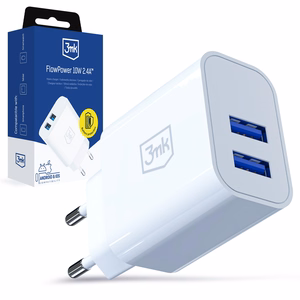 3mk FlowPower 10W 2.4A 2A sieninis įkroviklis - baltas