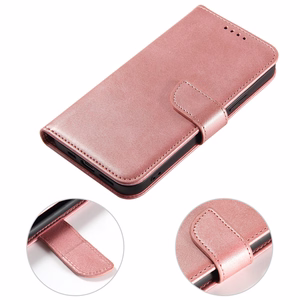 Piniginės tipo dėklas telefonui su stovu iPhone 15 Pro magnetinis dėklas - rožinis