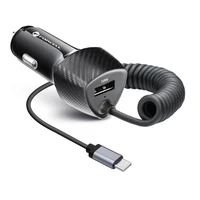 FORCELL F-ENERGY Carbon CC50-1AC automobilinis įkroviklis USB A su kabeliu Type C PD QC3.0 3A 38W juodas