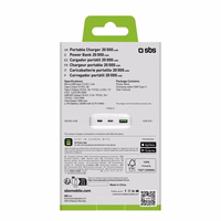 Išorinė baterija SBS TTBB20000PD20W 20000 mAh 20W Power Delivery su MicroUSB, USB-C, USB-A - balta