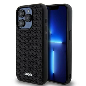 DKNY 3D Guminis dėklas su pasikartojančiu raštu iPhone 15 Pro Max - juodas
