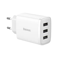 Baseus sieninis įkroviklis Compact 3 x USB baltas 17W