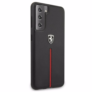 Ferrari FEOSIHCS21MBK S21+ G996 juodas juodas kietasis dėklas Off Track Leather Nylon Stripe