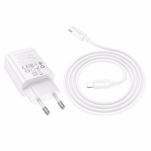 Įkroviklis telefonui Hoco USB A + USB C QC3.0 PD 3A 30W + kabelis USB C į Lightning N63 balta