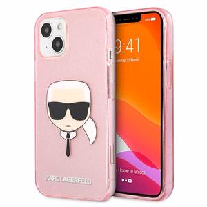 Karl Lagerfeld Glitter Karl's Head Dėklas iPhone 13 mini - rožinis