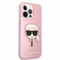 Karl Lagerfeld blizgus Karl's galvos dėklas telefonui iPhone 13 Pro Max – rožinis