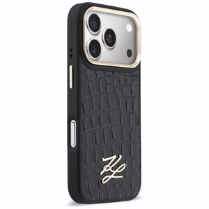 Karl Lagerfeld Croco KL Script Logo MagSafe Dėklas for iPhone 17 Pro Max - juodas