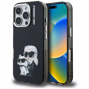 Karl Lagerfeld IML Aquarelle Karl & Choupette & Logo iPhone 16 Pro deklas - juodas