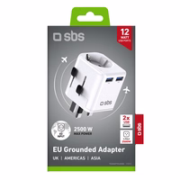 SBS universalus kelioninis adapteris - EU 2xUSB-A - baltas