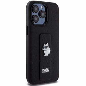 Karl Lagerfeld Gripstand Saffiano Choupette Pins dėklas telefonui iPhone 13 Pro / 13 - juodas