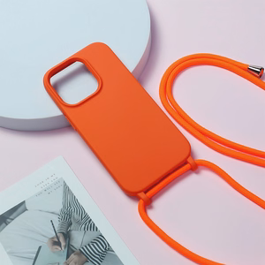 Dėklas telefonui su silikoniniu dirželiu IPhone 15 Plus dizainas 1 - oranžinis