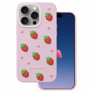 Braškių dėklas, skirtas iPhone 14 Pro / 15 Pro 6,1", rožinis