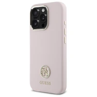 Guess Silikoninis Logo Strass 4G Dėklas iPhone 16 Pro - šviesiai rožinis