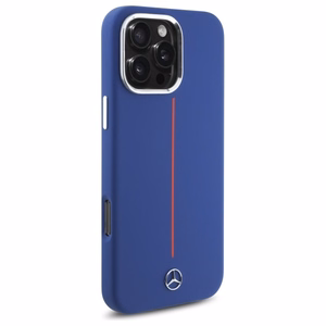 Mercedes silikoninis raudona juosta Magnetinis dėklas telefonui iPhone 16 Pro Max - tamsiai mėlynas