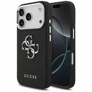 Guess Grained Big 4G Classic Logo dėklas telefonui iPhone 17 Pro - juodas
