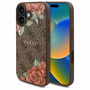 Guess GUHMP16SP4ROPEMCW iPhone 16 6.1" rudas/rudas kietas dėklas 4G Gėlių Raštas Magnetinis