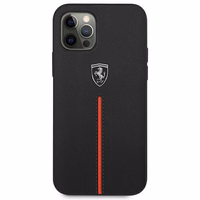 Ferrari FEOMSHCP12LBK iPhone 12 Pro Max juodas/juodas kietas dėklas Off Track Leather Nylon Stripe