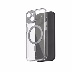Moshi iGlaze MagSafe dėklas, skirtas iPhone 15, skaidrus su „Meteorite Gray“ spalvos detalėmis