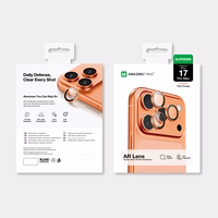 AmazingThing objektyvo stiklas iPhone 17 Pro / Pro Max – su oranžiniu rėmeliu