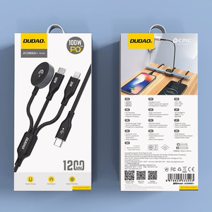 Apple Watch Dudao A12Max+ PD 100W 3in1 įkrovimo kabelis: USB-C Lightning 1.2m - juodas