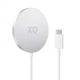 Belaidis aliuminio įkroviklis XQISIT 15W, suderinamas su "MagSafe", su USB C kabeliu, baltos spalvos