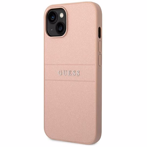 Guess GUHCP14MPSASBPI Saffiano with Metal Logo dėklas, skirtas iPhone 14 Plus, rožinis