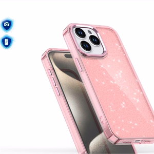 Blizgus dėklas telefonui iPhone 16 Pro Max - rožinis su blizgučiais