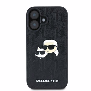 Karl Lagerfeld Monograma Karl ir Choupette Galva Smeigtukas iPhone 16 Dėklas - Juodas